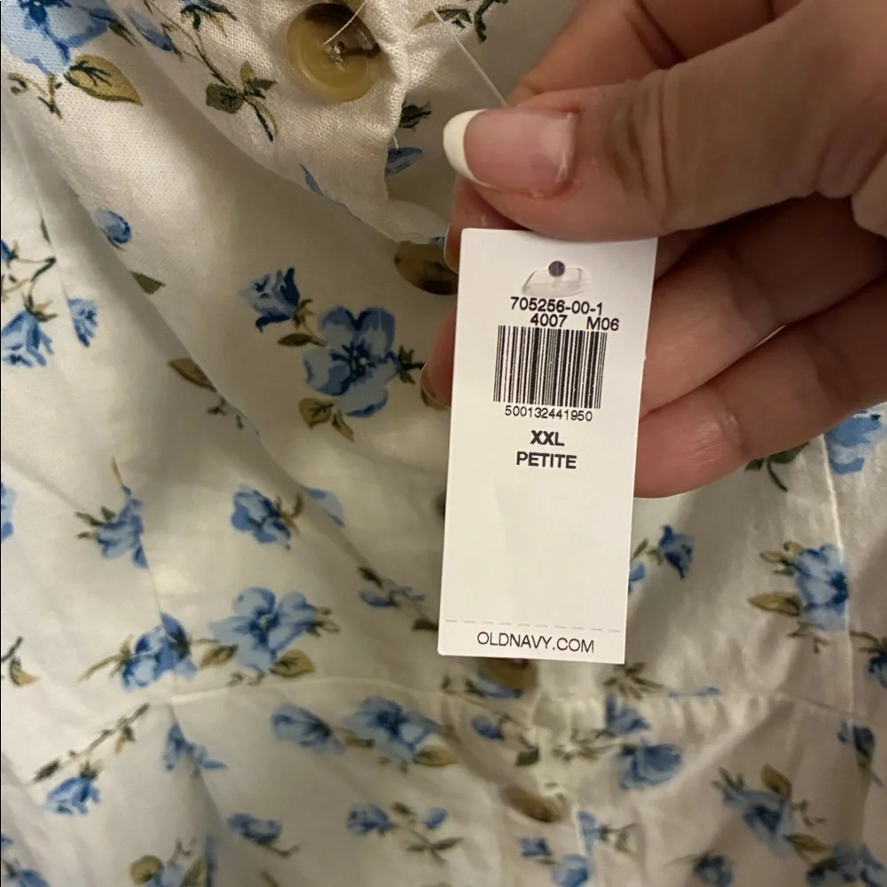 NWT Old Navy White Mini Dress with Blue Floral Print Sz XXLP-Linen Blend